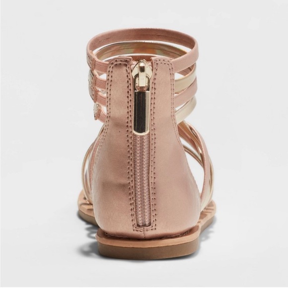 Kids Size 4 Ankle Strap Sandals Gold and Rose Gold - Picture 3 of 9